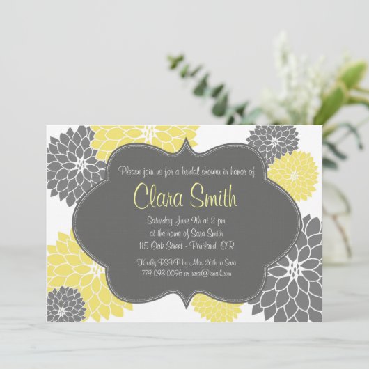 イエロー&グレモダンーフローラシャワー招待状 招待状 (スタンド正面)