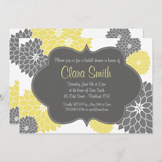 イエロー&グレモダンーフローラシャワー招待状 招待状 (正面/裏面)