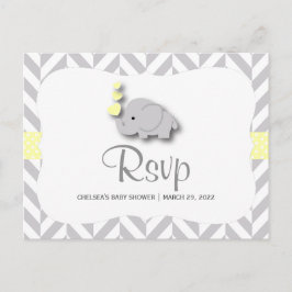 イエロー&グレーエレファントベビーシャワー – RSVP インビテーションポストカード