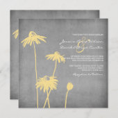 イエロー&グレーシックフラワー結婚式招待状 招待状 (正面/裏面)