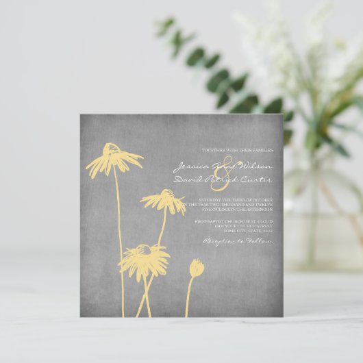 イエロー&グレーシックフラワー結婚式招待状 招待状 (スタンド正面)