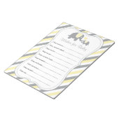 イエロー&グレーストライプエレファントベビーシャワー – ウィッシュ ノートパッド (アングル)