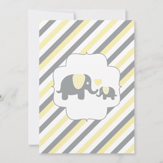 イエロー&グレーストライプベビーゾウ |赤ちゃんシャワー 招待状 (裏面)