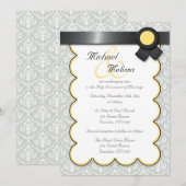 イエロー&グレーダマスクウェディング招待状 招待状 (正面/裏面)