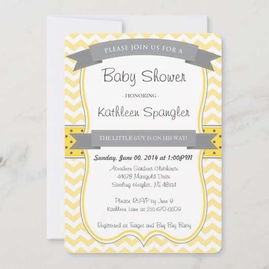 イエロー&グレーベビーシャワー招待状 招待状 (正面)