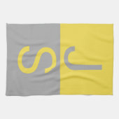 イエロー&グレーモダンイニシャルモノグラム キッチンタオル (横)
