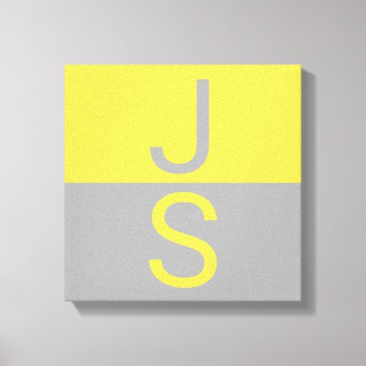 イエロー&グレーモダンイニシャルモノグラム キャンバスプリント (正面)