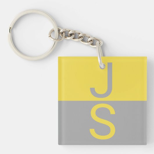 イエロー&グレーモダンイニシャルモノグラム キーホルダー (正面)
