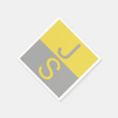 イエロー&グレーモダンイニシャルモノグラム スタンダードカクテルナプキン (角)