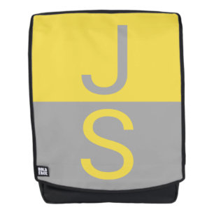 イエロー&グレーモダンイニシャルモノグラム バックパック