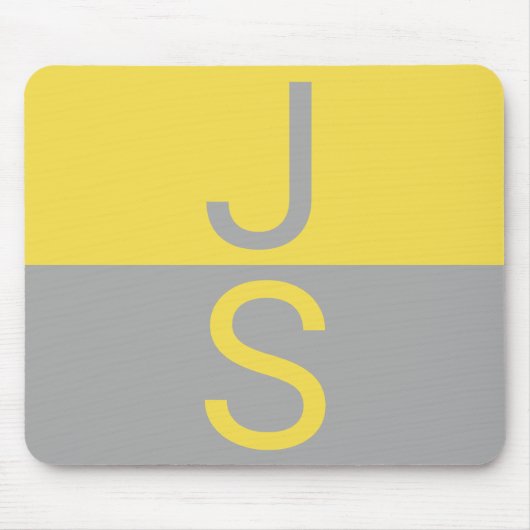 イエロー&グレーモダンイニシャルモノグラム マウスパッド (正面)