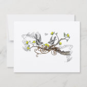 イエロー&グレーヴィンテージラブバードウェディングRSVP 出欠カード (正面)