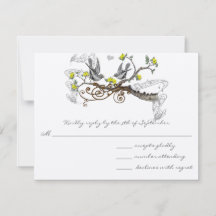 イエロー&グレーヴィンテージラブバードウェディングRSVP