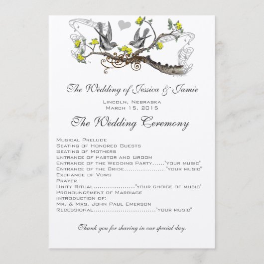 イエロー&グレーヴィンテージラブバード結婚ズ プログラム (正面)