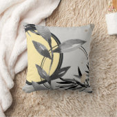 イエロー&グレー抽象芸術禅水色リーフ クッション (ブランケット)