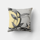 イエロー&グレー抽象芸術禅水色リーフ クッション (裏面)
