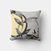 イエロー&グレー抽象芸術禅水色リーフ クッション (正面)