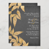 イエロー&グレー葉招待状ビンテージ結婚式 招待状 (正面/裏面)