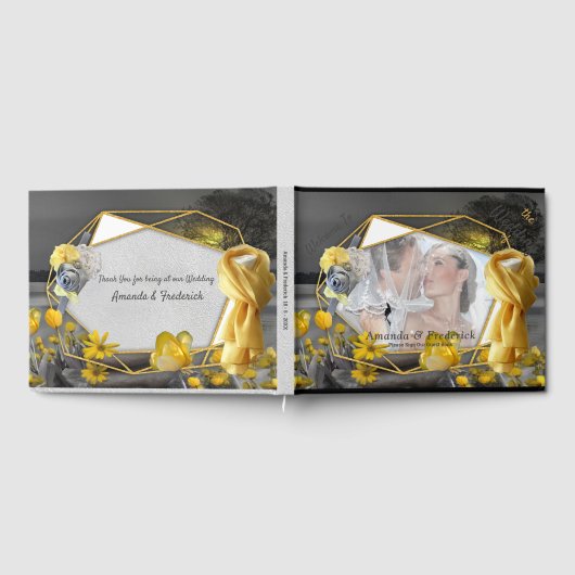 イエロー&グレー2021色's'結婚サンセットデコル ゲストブック (全面)