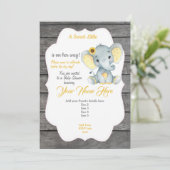 イエロー グレー ゾウ 招待状 編集可能 (スタンド正面)