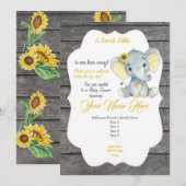 イエロー グレー ゾウ 招待状 編集可能 (正面/裏面)