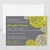 イエロー グレー 花 モダン ベビーシャワー 招待状 (正面/裏面)