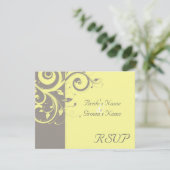 イエロー グレー 逆スワール 結婚式 お返事カード 出欠カード (スタンド正面)