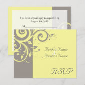 イエロー グレー 逆スワール 結婚式 お返事カード 出欠カード (正面/裏面)