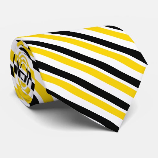 イエロー・ゴールドおよび黒い大学ストライプのタイ ネクタイ (ロール)