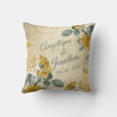 イエロー・ゴールドのバラの花のモノグラムのな名前の結婚 クッション (裏面)