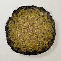 イエロー・ゴールドの黒の線条細工のMehndiの曼荼羅