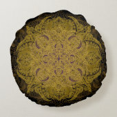 イエロー・ゴールドの黒の線条細工のMehndiの曼荼羅 ラウンドクッション (裏面)