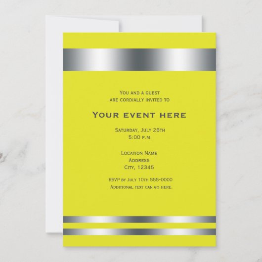 イエロー&シルバーエレガントディナーパーティーイベント 招待状 (正面)
