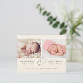 イエロー・シンプル・ツインズ・フォト・バース・アナウンス ポストカード (スタンド正面)