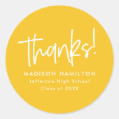 イエロー |スクリプト名門私立校風のの卒業式に感謝 ラウンドシール (正面)