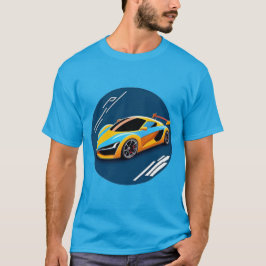 🏎️ イエロー スポーツカー ブルー モーション スタイル アート Tシャツ