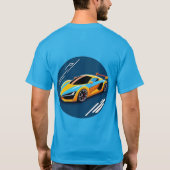 🏎️ イエロー スポーツカー ブルー モーション スタイル アート Tシャツ (裏面)