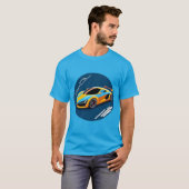 🏎️ イエロー スポーツカー ブルー モーション スタイル アート Tシャツ (正面フル)