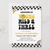 イエロー スマイリー フェイス レトロ グルービー ボーイ 3歳の誕生日 招待状 (正面)