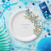 イエロー&ターコイズユーカリ結婚ナーズ ペーパープレート (パーティー)