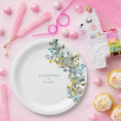 イエロー&ターコイズユーカリ結婚ナーズ ペーパープレート (パーティー)