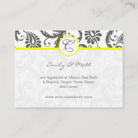 イエロー&チャコールグレーダマスコウェディング情報カード エンクロージャーカード (正面)