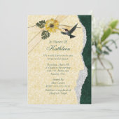 イエロー&ティール(緑がかった色)ハミングバードブライダルシャワー 招待状 (スタンド正面)