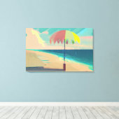 イエロー、ティール（緑がかった色）、ピーチサンディビーチ キャンバスプリント (インサイチュ (ウッドフロア))