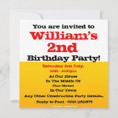 イエロー·ディガー2歳の少年のパーティー 招待状 (裏面)