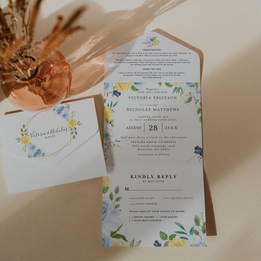 イエロー＆ネイビーの夏の花 | 結婚式 オールインワン招待状