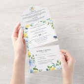 イエロー＆ネイビーの夏の花 | 結婚式 オールインワン招待状 (貼ってはがせる)