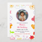 イエロー&パープルカスタム誕生日招待状 招待状 (正面/裏面)