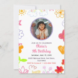 イエロー&パープルカスタム誕生日招待状 招待状