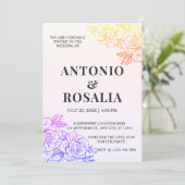 イエロー&パープルフラワーズヴィンテージイラストレーションウェッド 招待状 (スタンド正面)